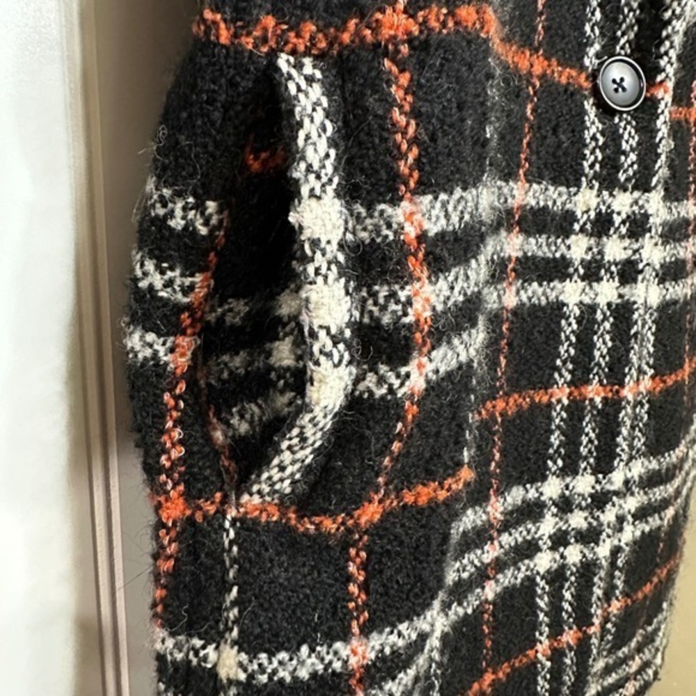 Scotch Soda Plaid Coat Women's Size S Black Orange White Wool Blend Jacket - Picture 10 of 14